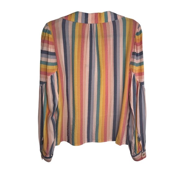 Self Contrast Women's XS Metallic Rainbow Striped V Neck Long Sleeve Top - Picture 7 of 9